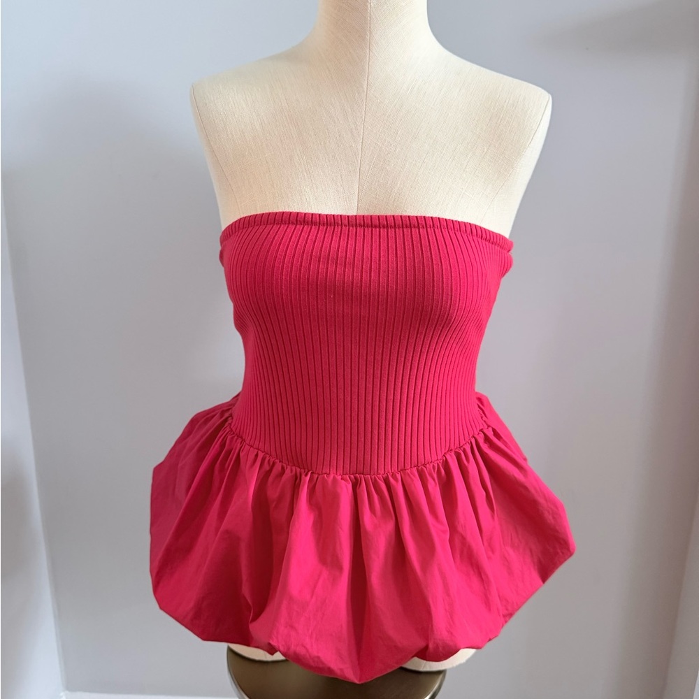 NWT Maeve Strapless Bubble-Hem Peplum Top - Picture 2 of 7